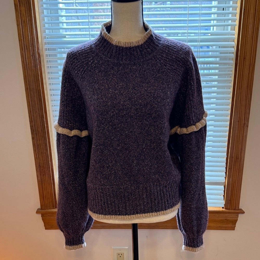 Jolie Plum Crewneck Sweater with Cream Trim‎
